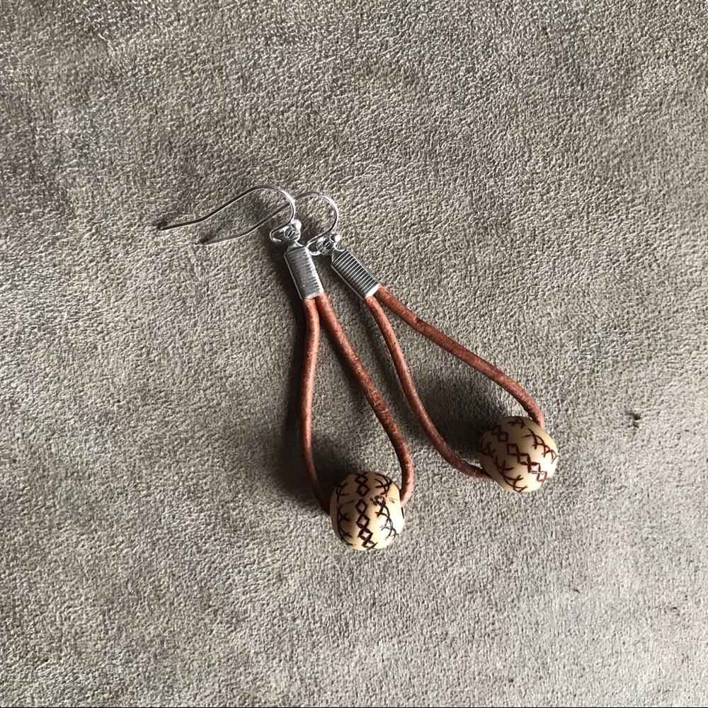Handmade Rustic Leather Boho Drop Earrings